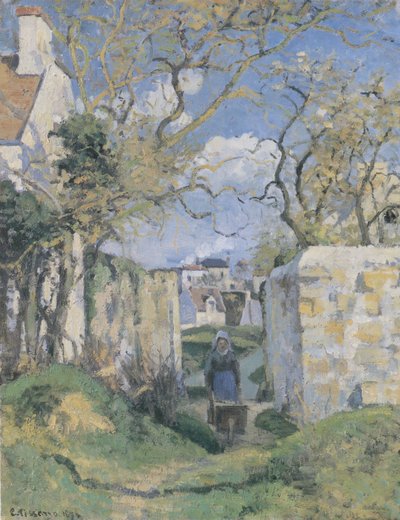 Peasant Woman Pushing a Wheelbarrow, Maison Roudest, Pontoise by Camille Jacob Pissarro